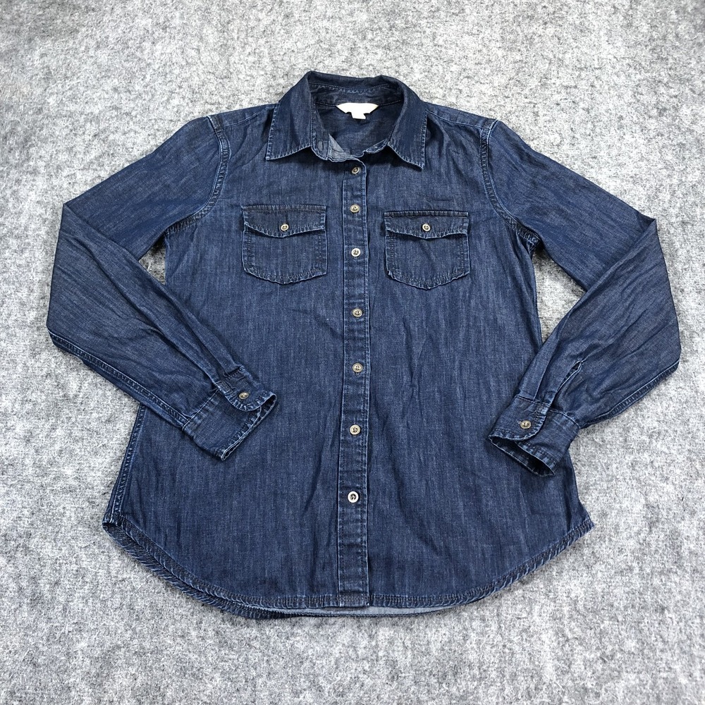 Banana Republic Shirt Womens Petite Small Blue Denim Button Up Long Sleeve Top
